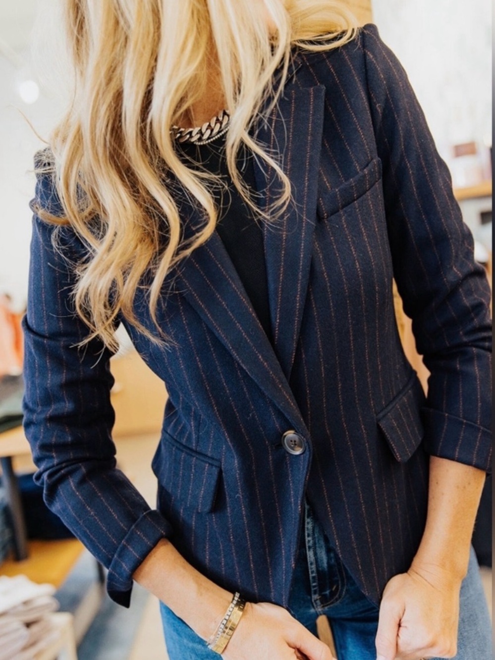 Veronica Beard Tyra Pinstripe Dickey Jacket Blazer Navy Multi 10